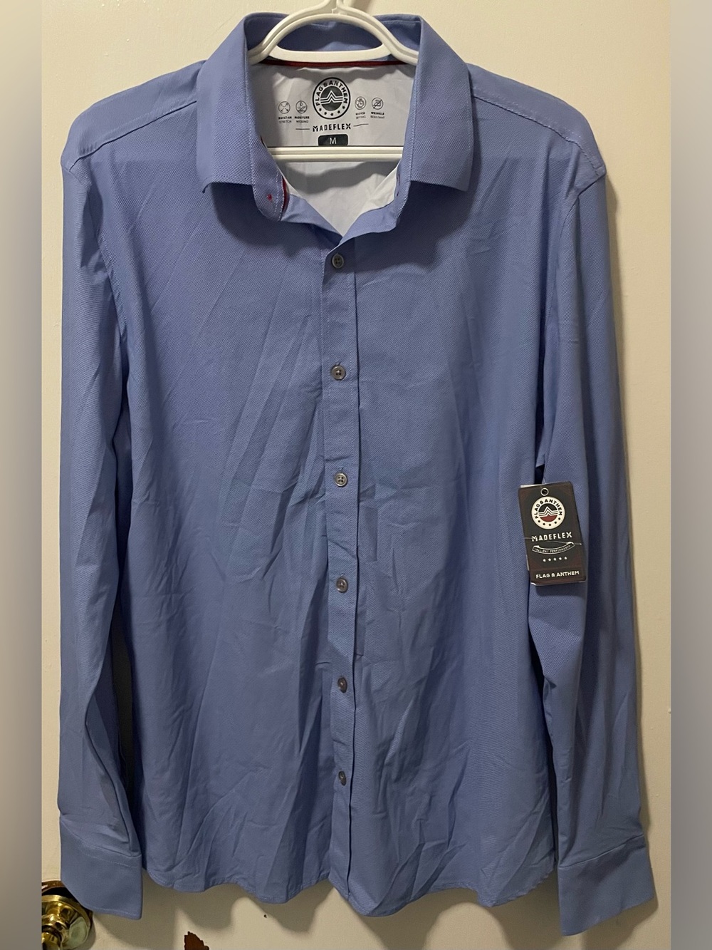 Flag & Anthem MadeFlex Men's Blue Long Sleeve Button Up Shirt Size Medium M